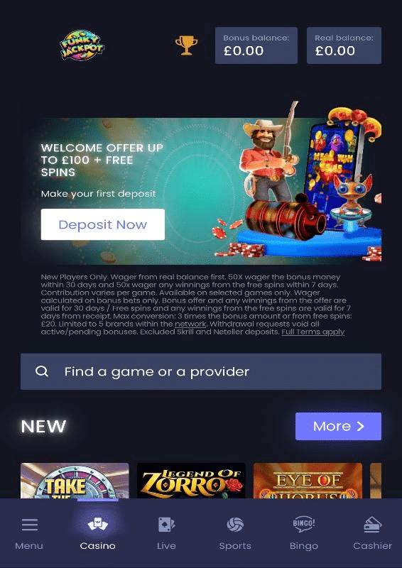 Funky Jackpot Welcome Bonus and Bonus Offers