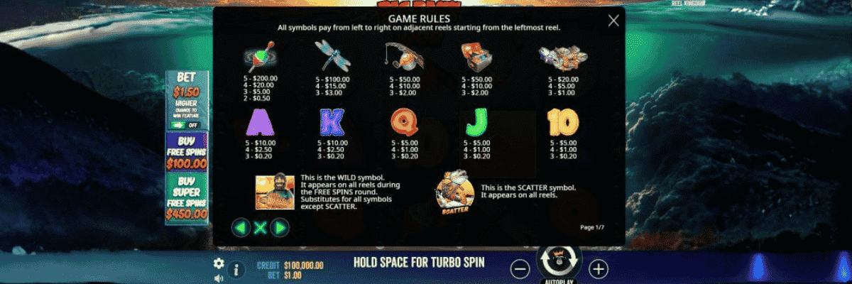 Big Bass Bonanza 1000 Paytable and Paylines