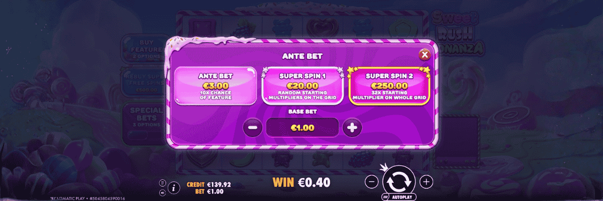 Sweet Rush Bonanza Bonus Features