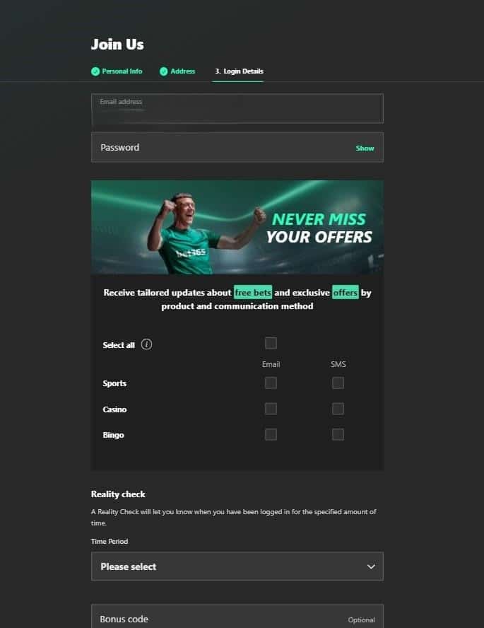 Sign Up Process at Bet365 3