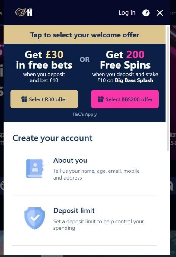 Sign Up Process at William Hill