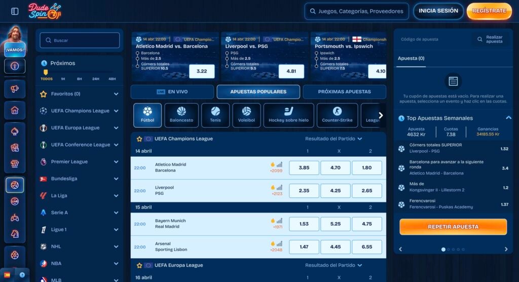 Apuestas deportivas en DudeSpin