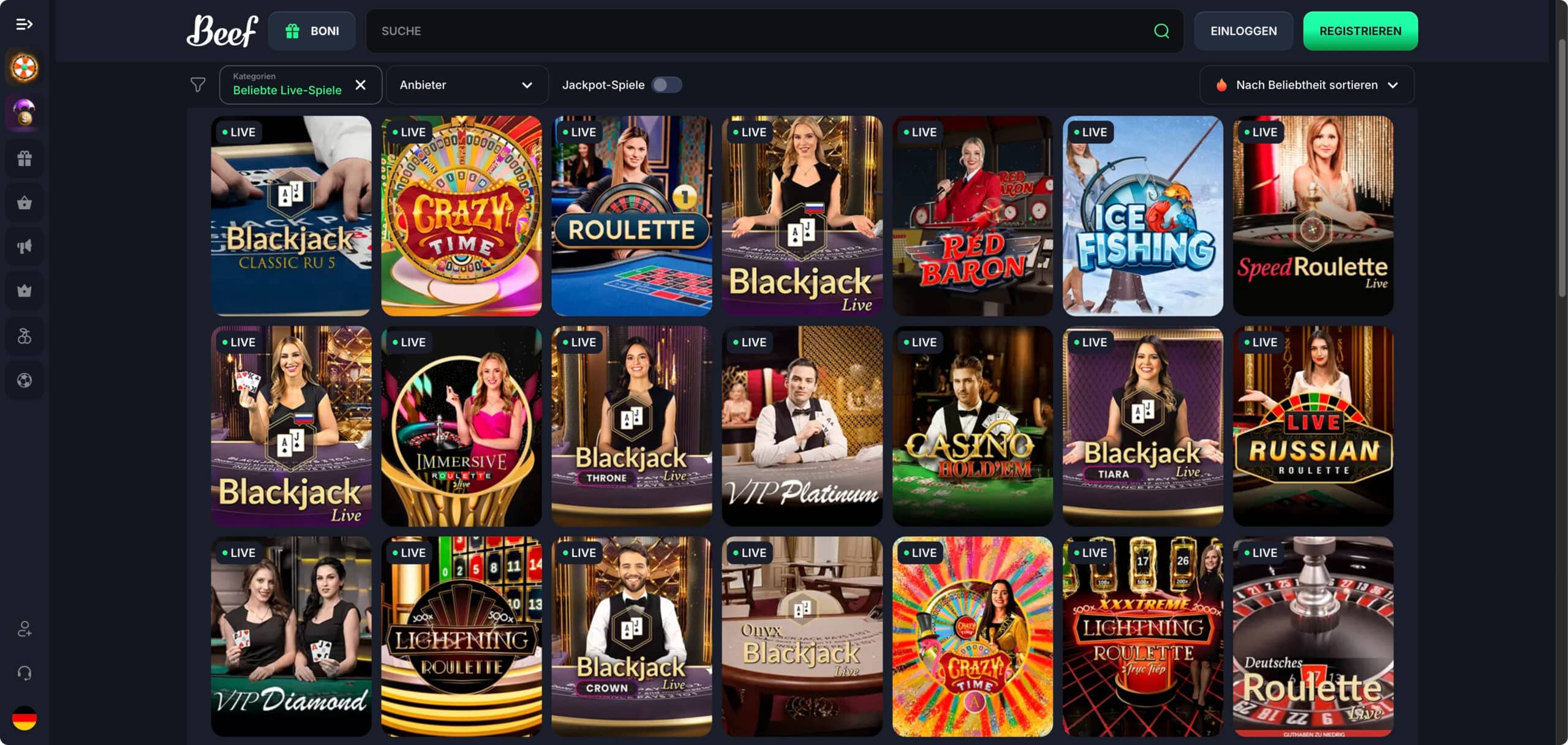 Beef Casino Live Casino Spiele