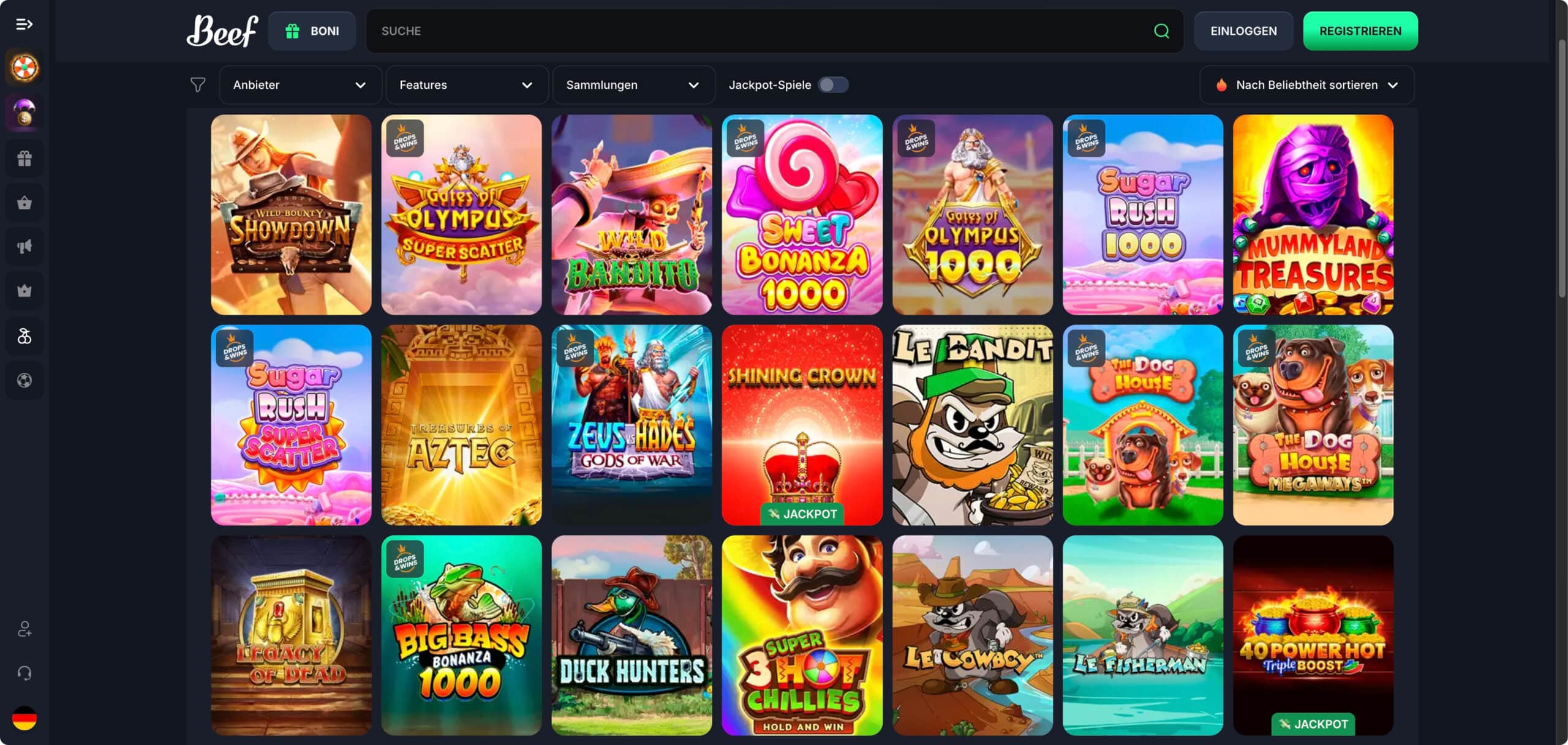 Beef Casino Spielauswahl