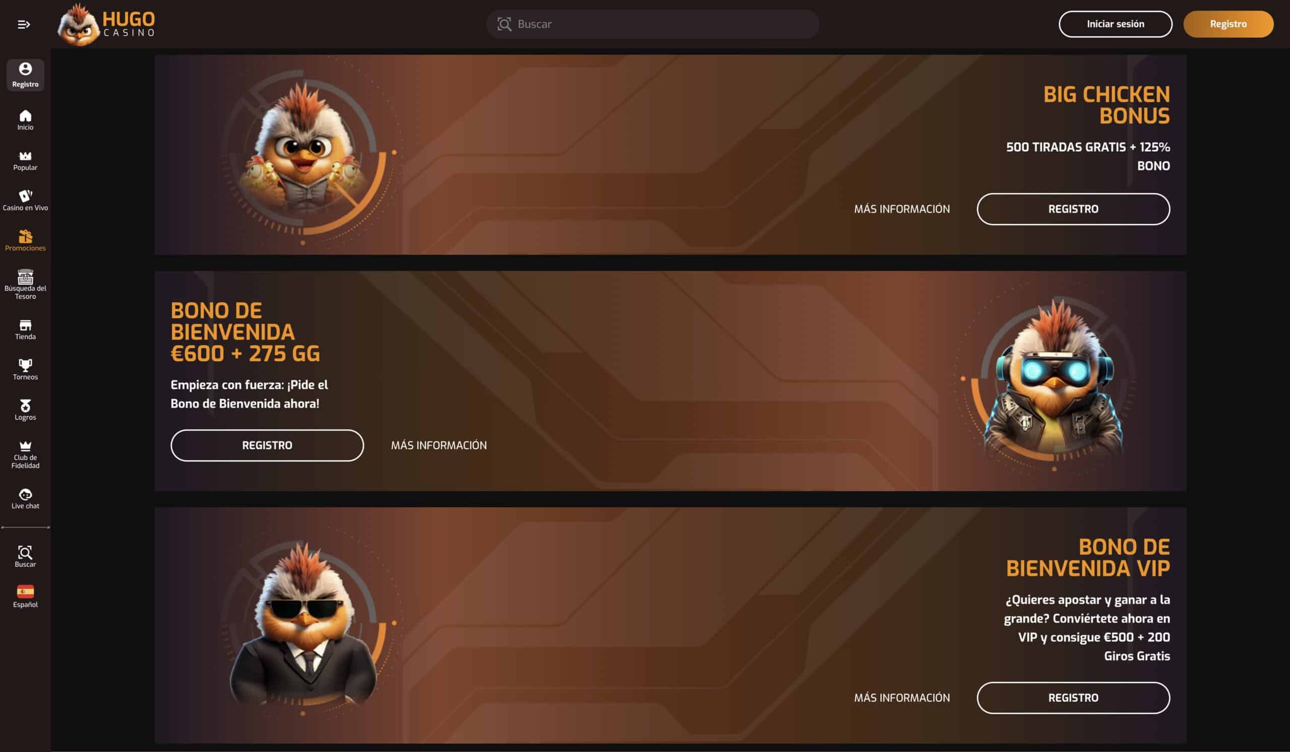 Bonos de Hugo Casino