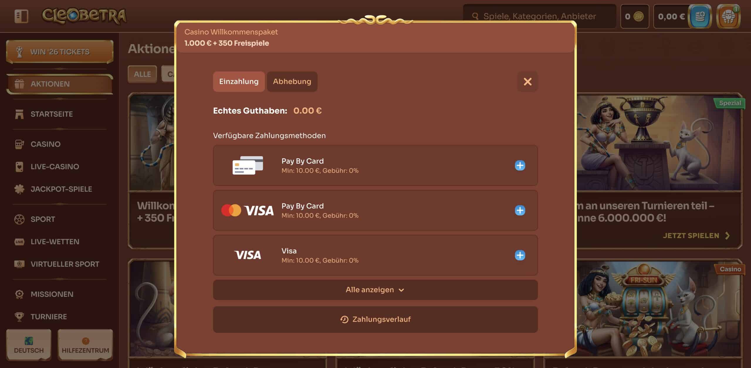 Cleobetra Ein- und Auszahlungen