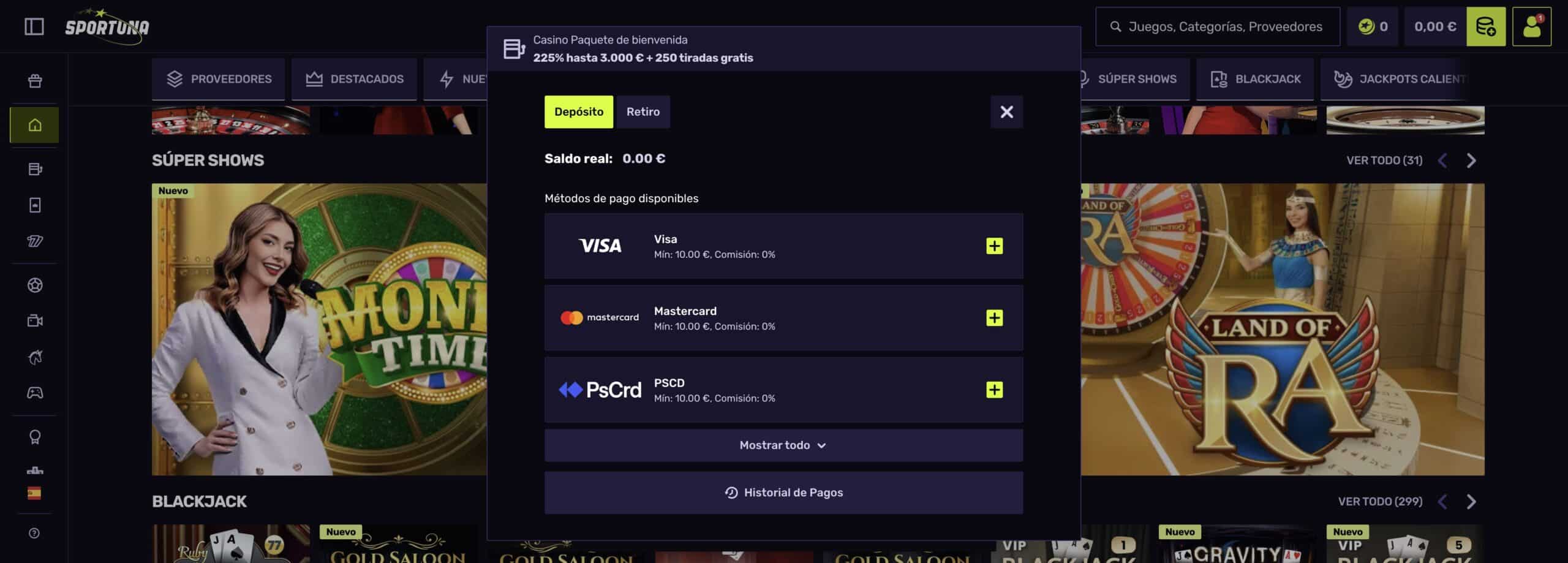 Depósitos y retiros en Sportuna