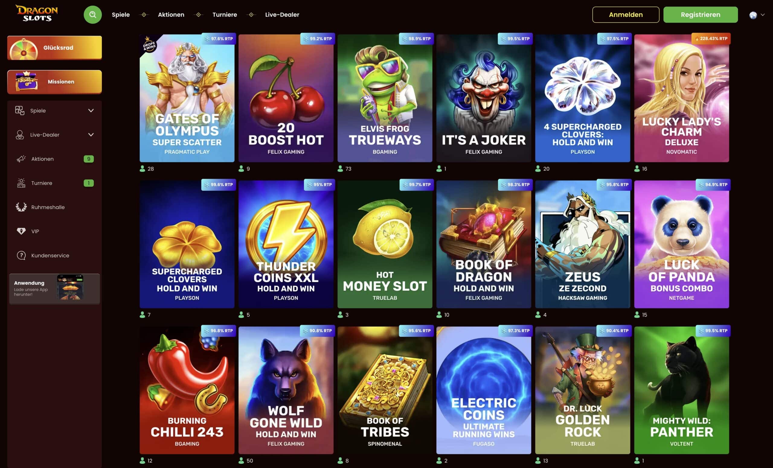 DragonSlots Casino-Spielauswahl