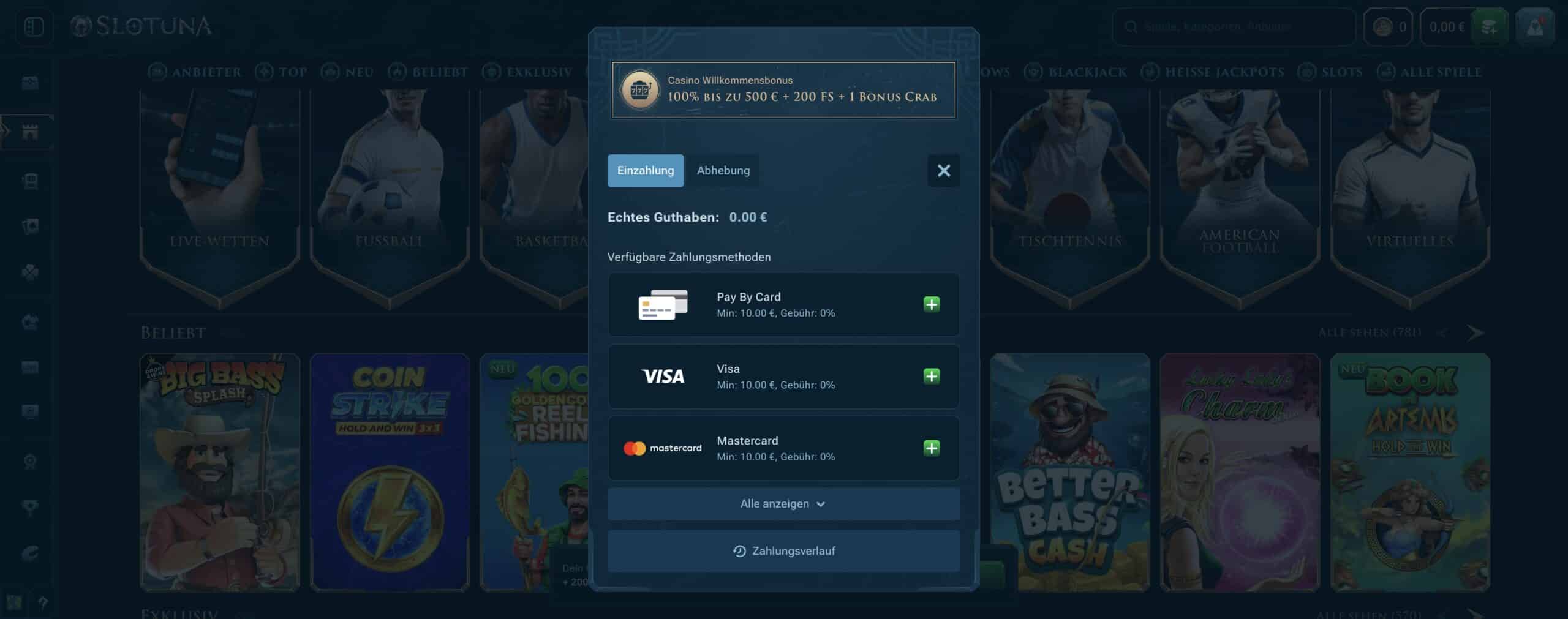 Ein- und Auszahlungen bei Slotuna