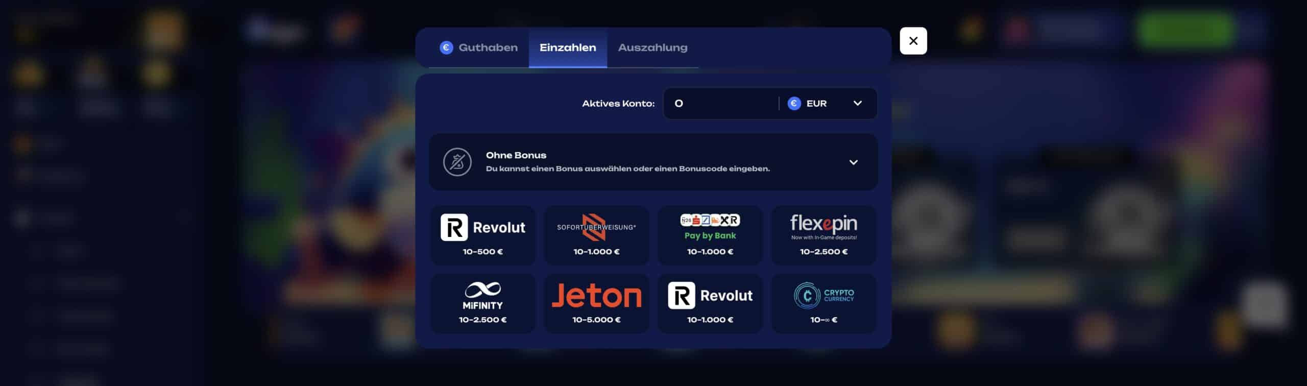 Ein- und Auszahlungen im Fugu Casino