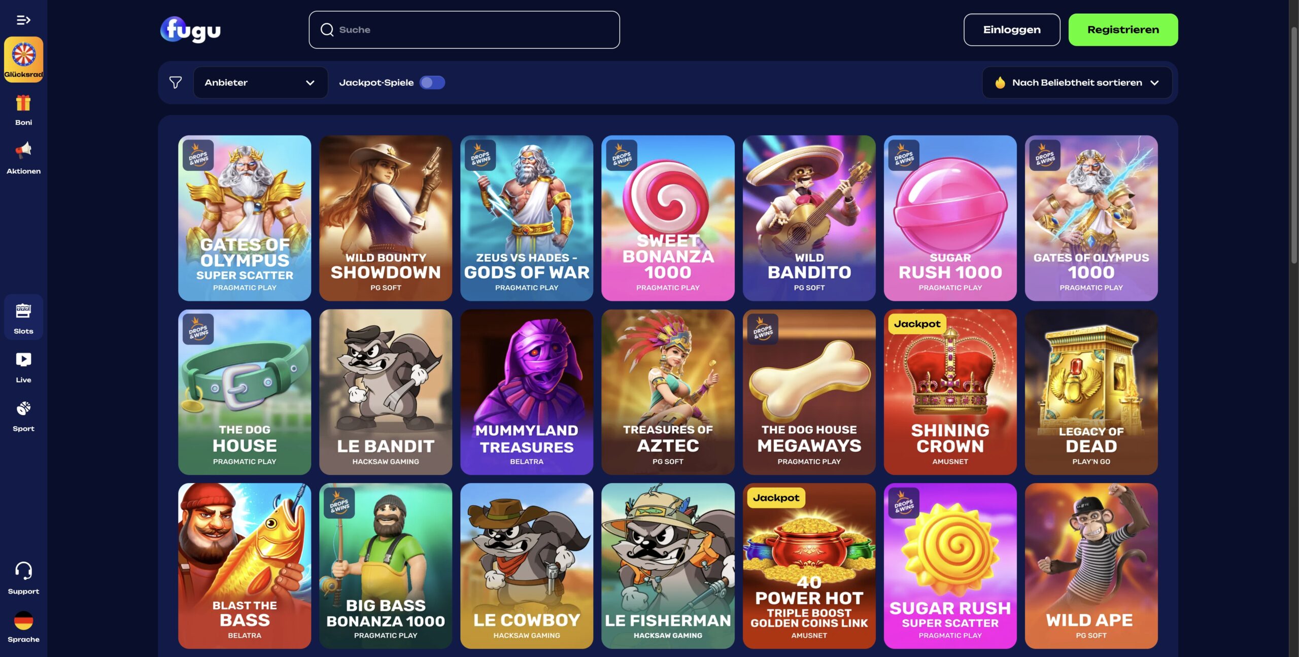 Fugu Casino-Spielauswahl