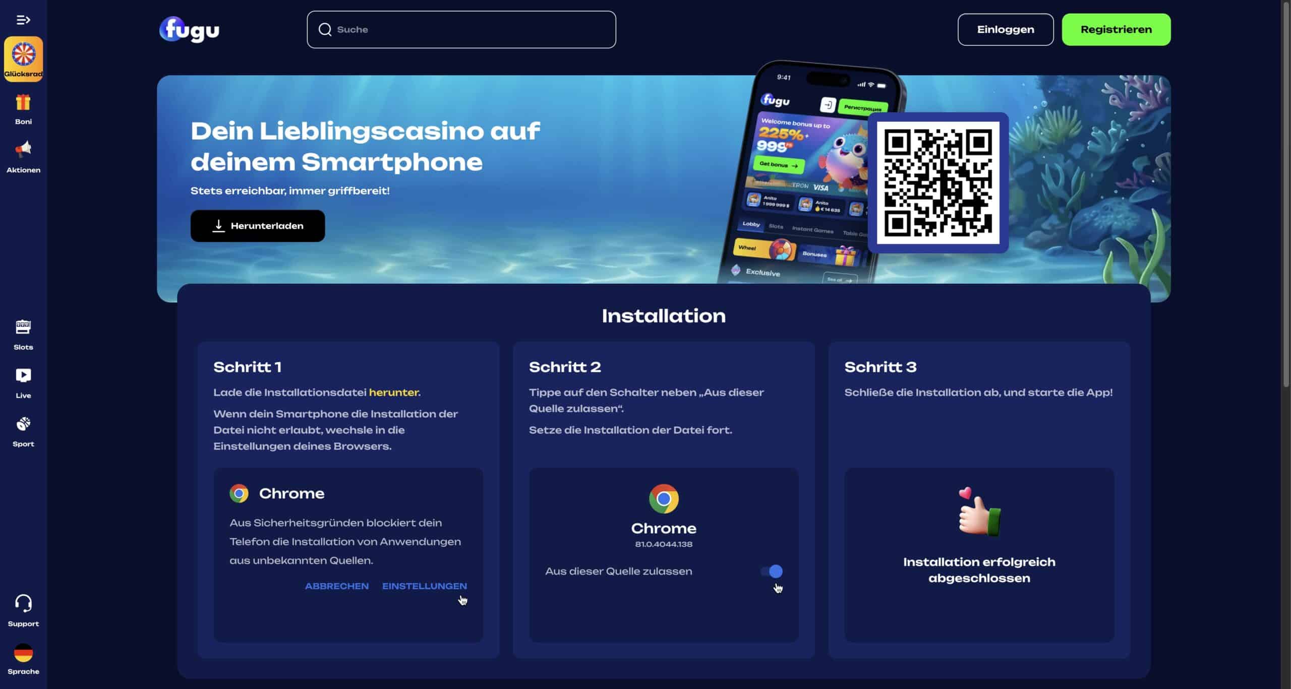 Fugu Casino am Mobilgerät