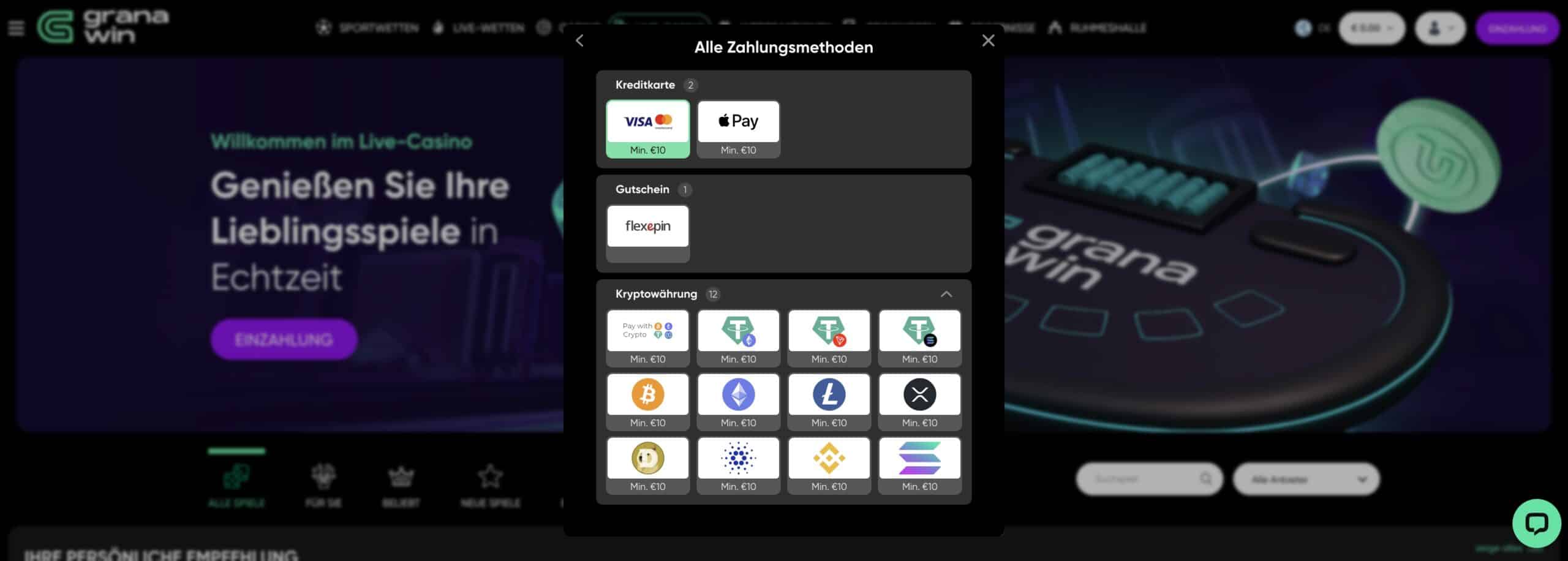 Granawin Casino Ein- und Auszahlungen