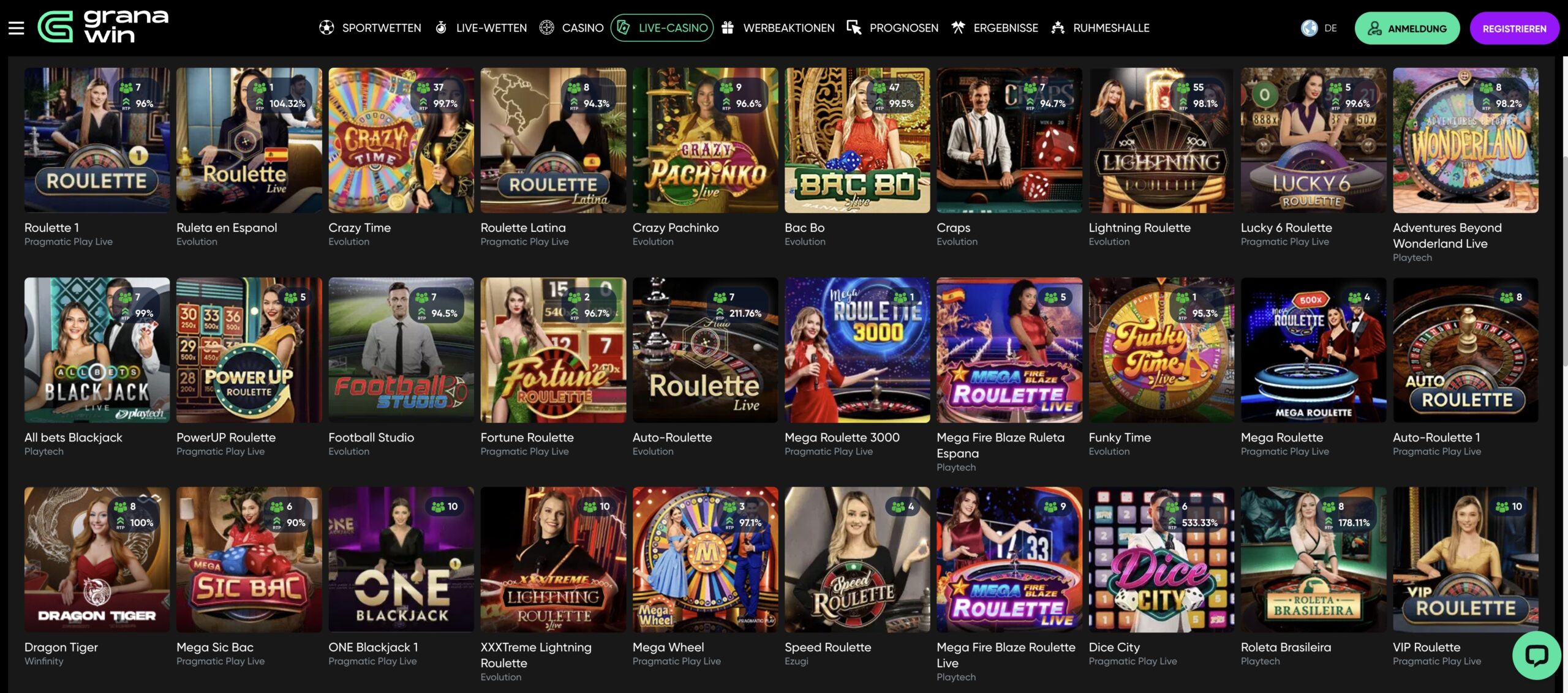 Granawin Casino Live-Casino-Spiele