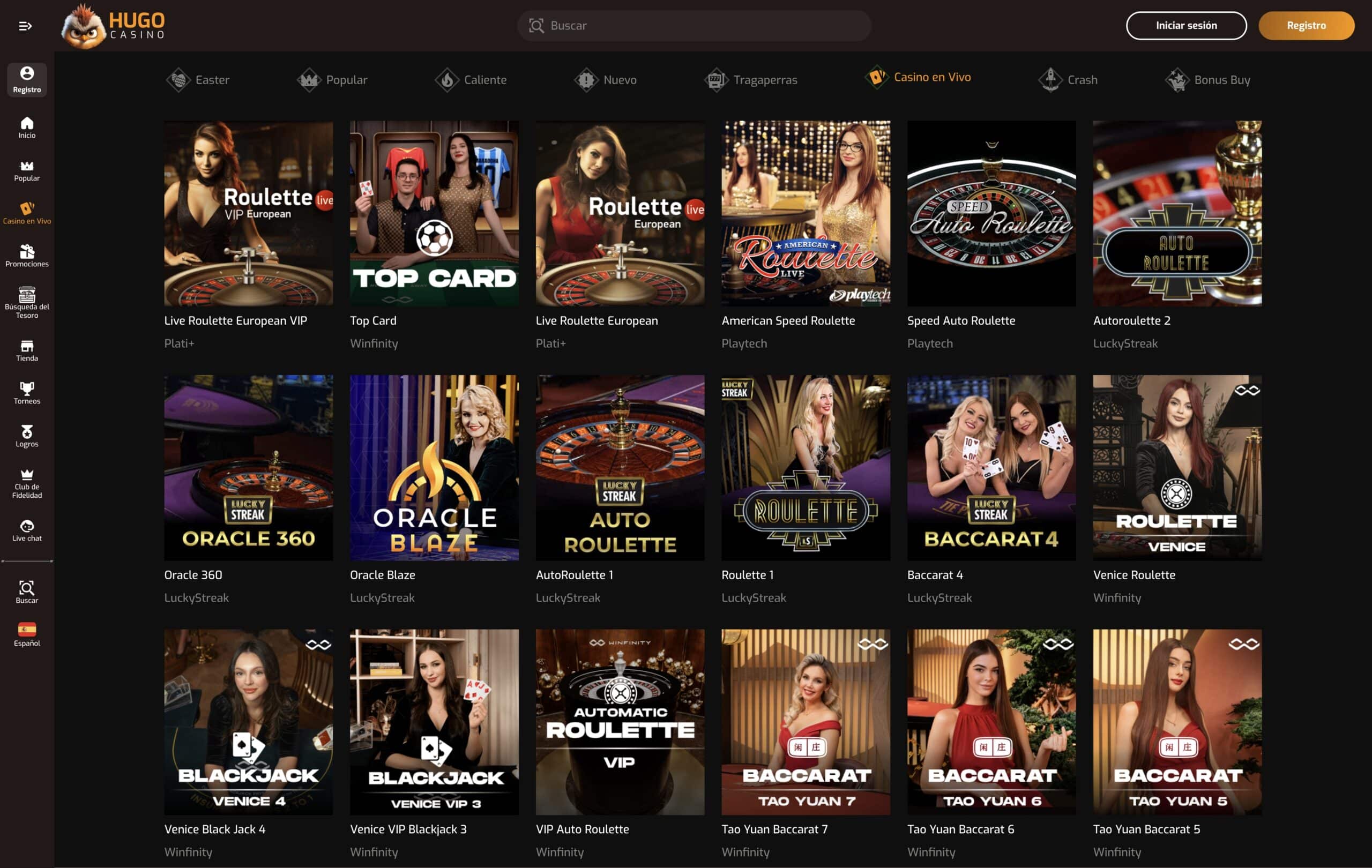 Hugo Casino juegos de casino en vivo