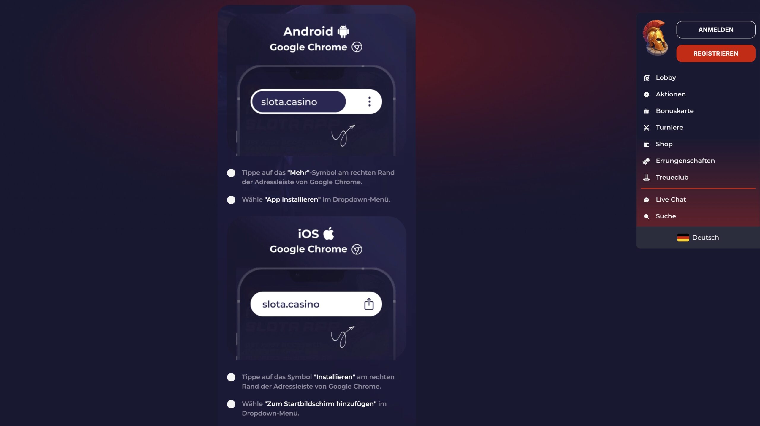 Mobiles Spielen im Slota Casino