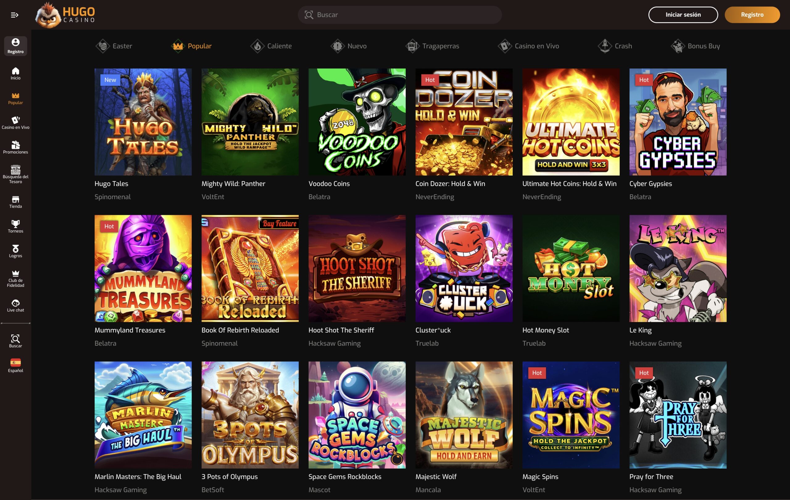 Selección de juegos de Hugo Casino