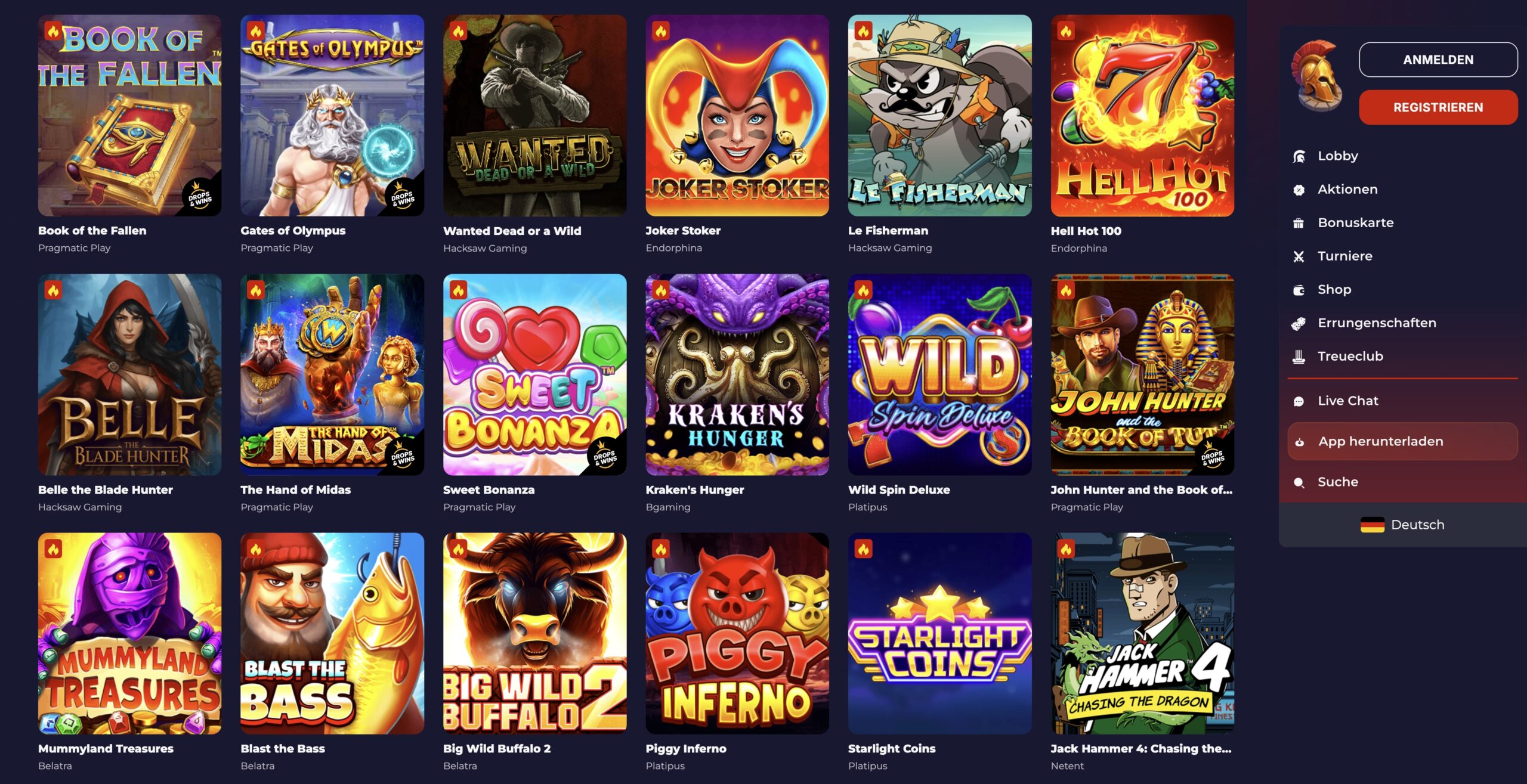 Slota Casino Spielauswahl