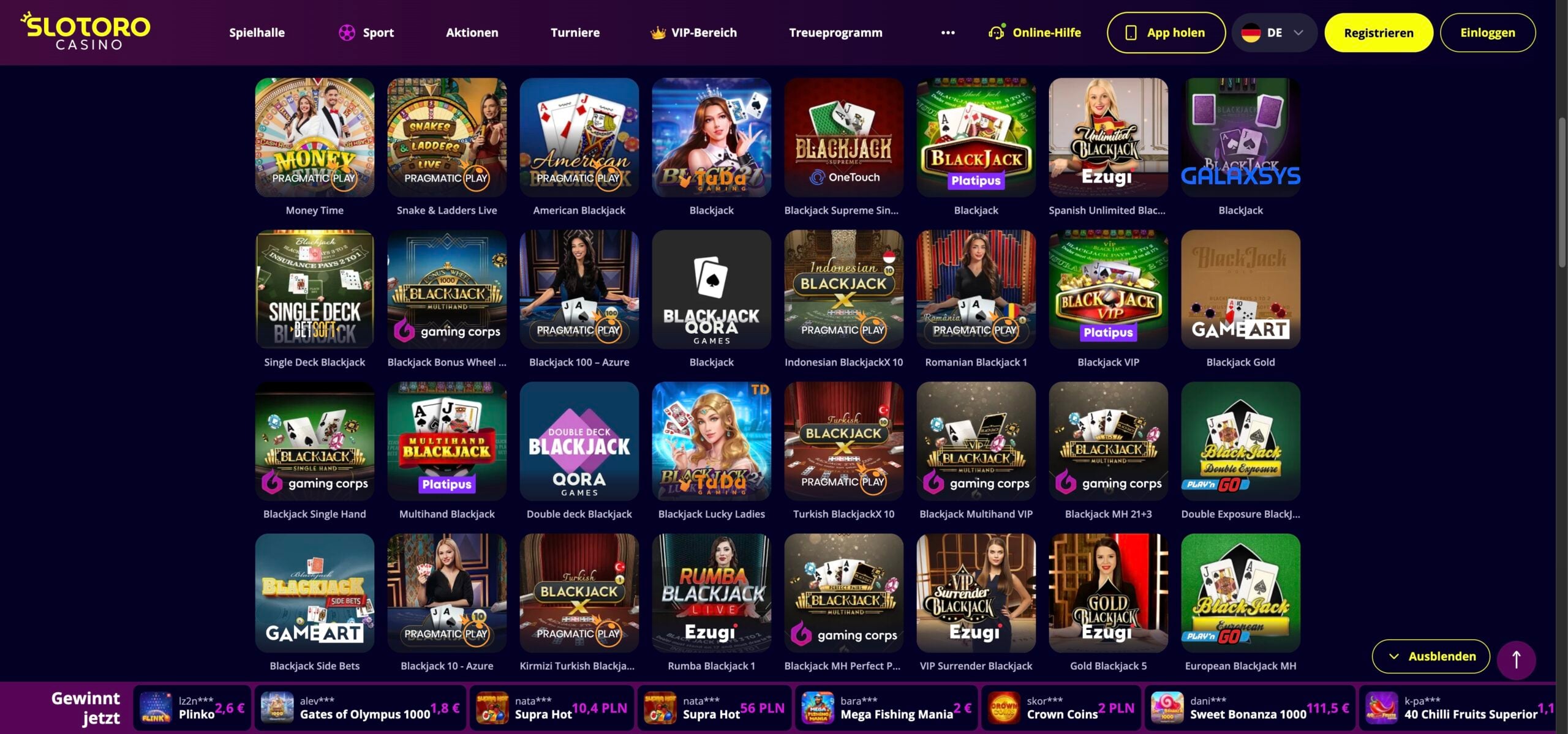 Slotoro Live-Casino-Spiele