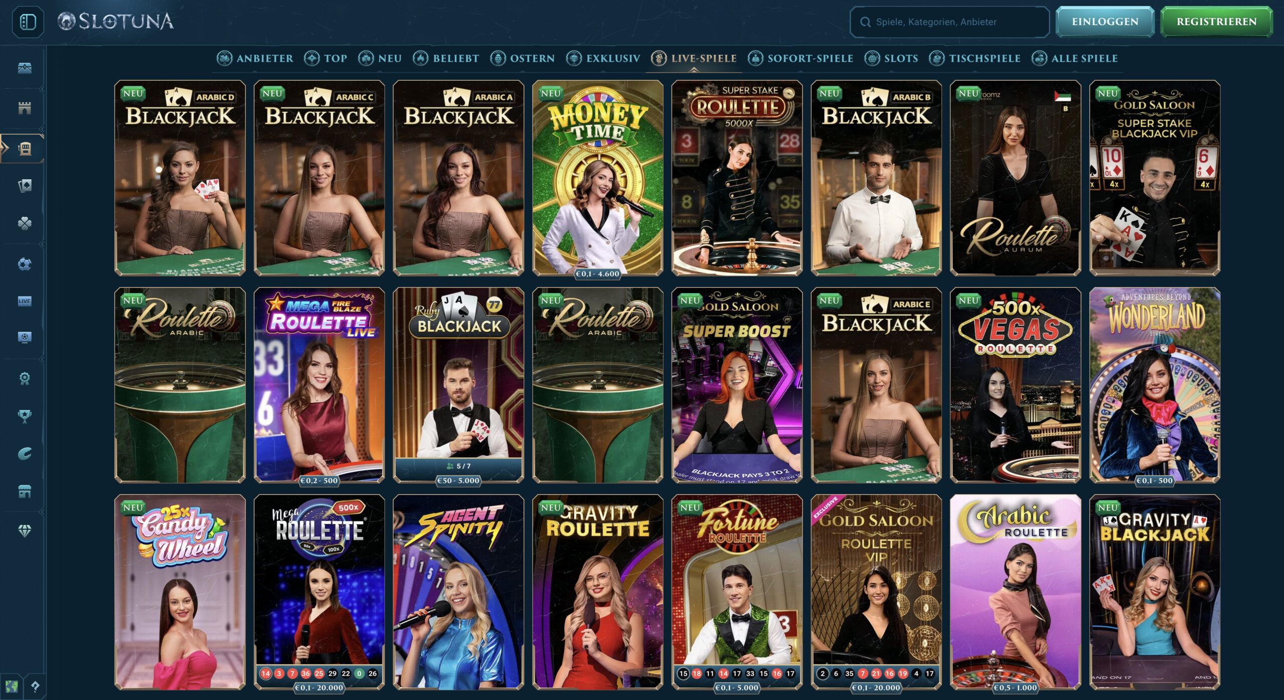 Slotuna Live Casino Spiele