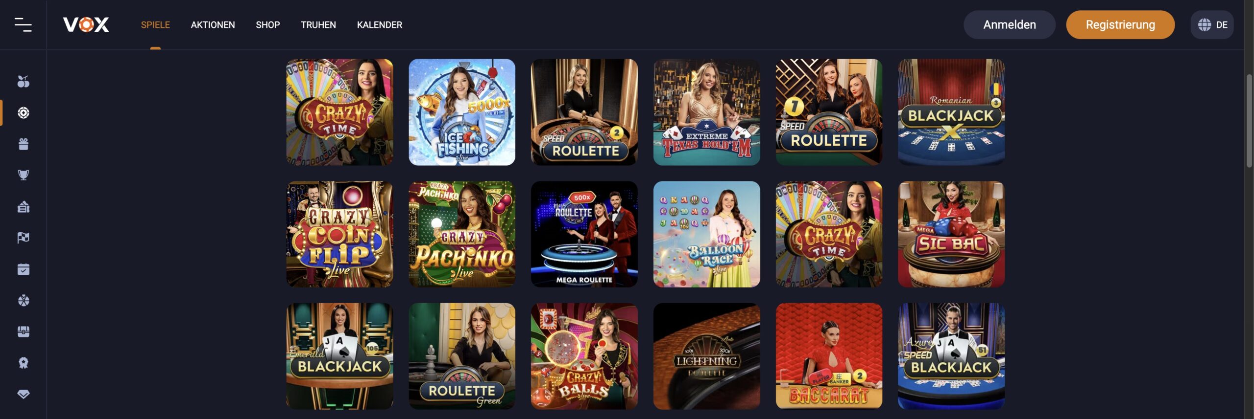 Vox Casino Live-Casino-Spiele