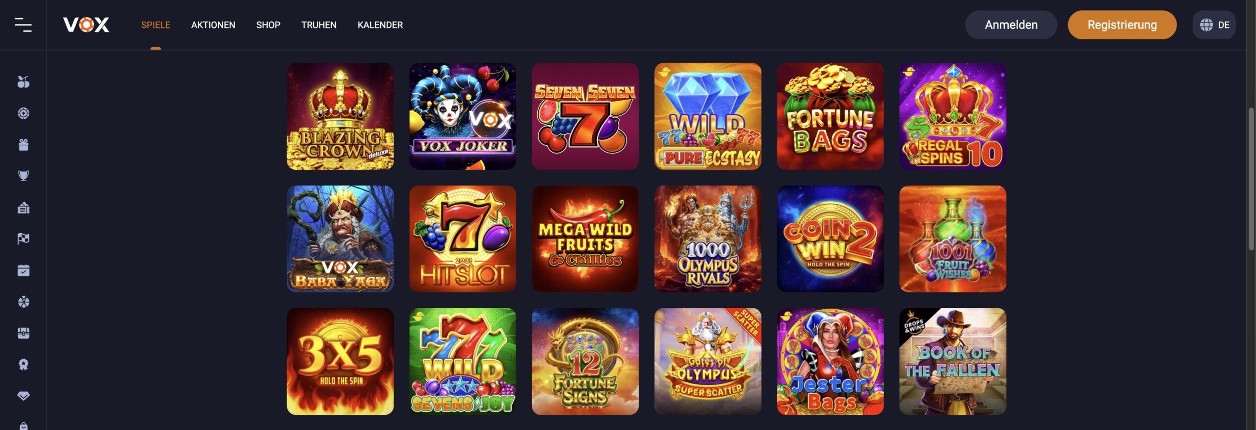 Vox Casino-Spielauswahl