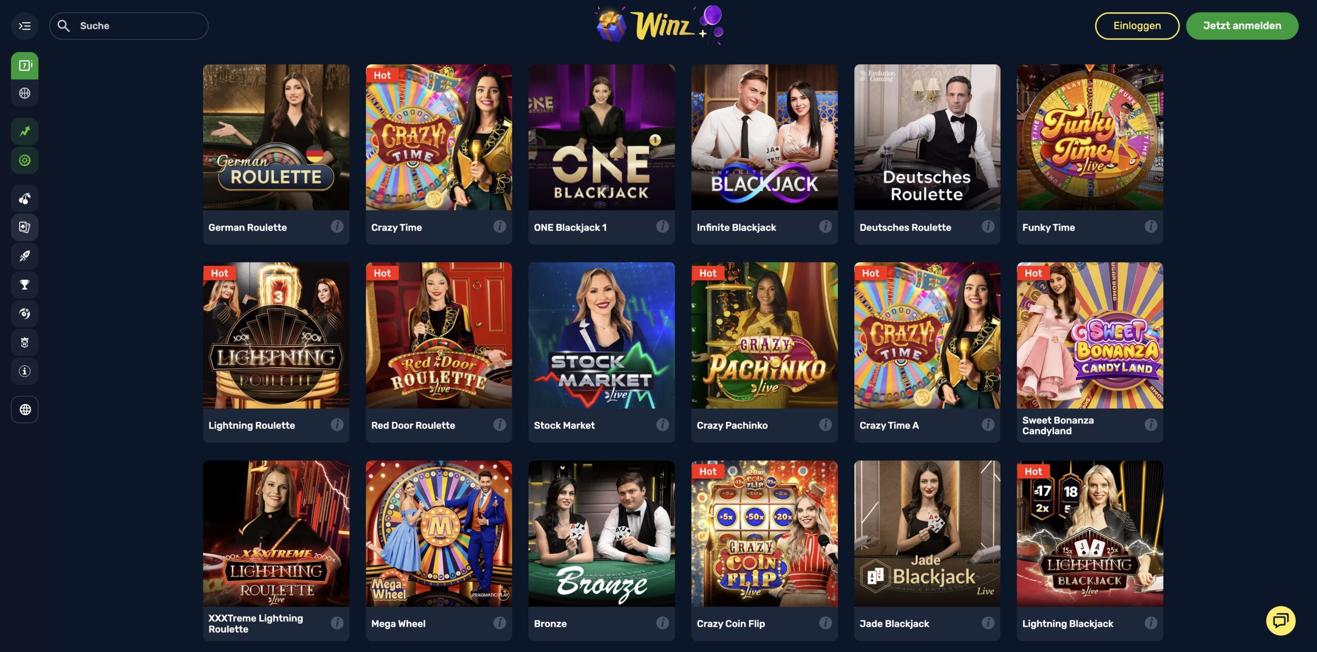 Winz.io Casino - Live-Casino-Spiele