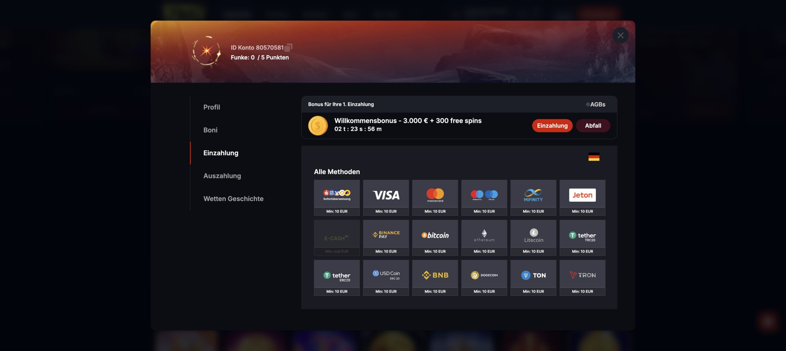 Yep Casino Ein- und Auszahlungen