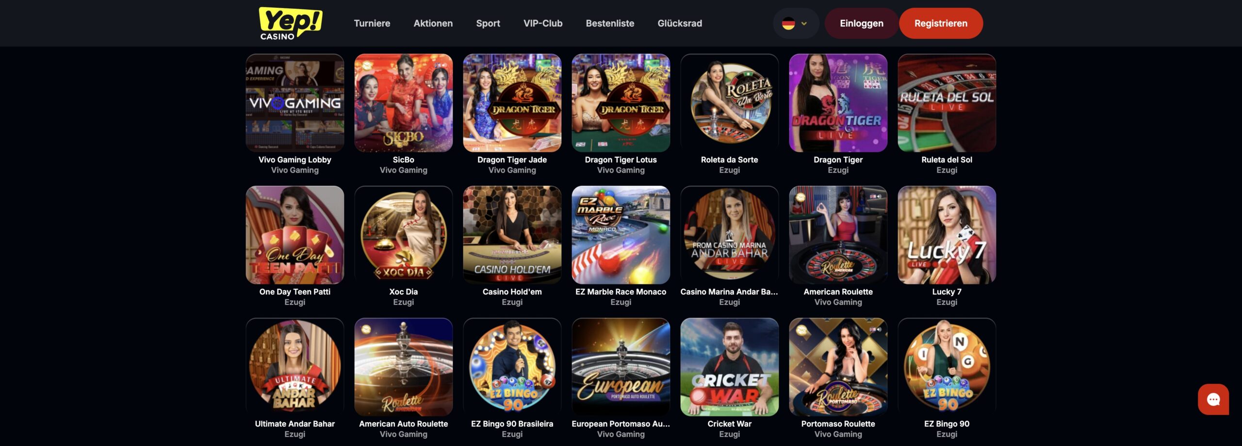 Yep Casino Live-Casino-Spiele